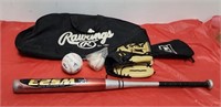 Baseball set - Bat, glove, balls and bag.