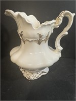 Vintage White and Gold Pitcher