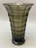 Tall MCM Style fluted smoke glass vase