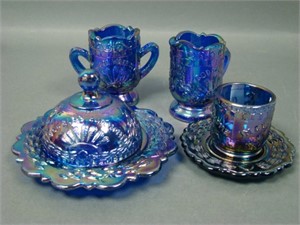Mosser/ Encore Blue Carnival Glass Mini Table Set