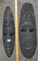 2 wood carved masks wall decor