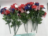 NEW Lot of 12- Patrotic Fake Flowers W/ Flag