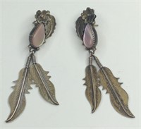Sterling Pink Mother Of Pearl Feather Earrings