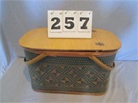 Vintage green wicker picnic basket