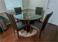 DINING ROOM SET PEDISTAL TABLE WITH BEVELED GLASS