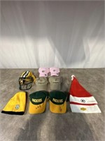 Assortment of Packer baseball hats, 2 are signed.