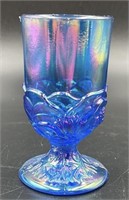 Fenton Blue Irid Water Lily Goblet Uv Reactive