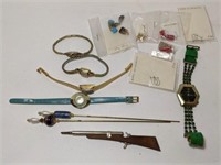 Lot of vintage women's wrist watches, and jewelry