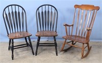 Two Modern Windsor Chairs and Rocking Chair