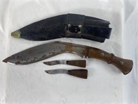 Possible Kukri Knife & Case, Plus 2 Smaller Knives