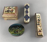 4 Persian Boxes Khatam Micro Mosaic Hand Painted