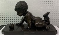 Signed Bronze Sculpture Of Crawling Boy