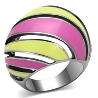 Pretty Polished Pink & Yellow Open Swirl Ring
