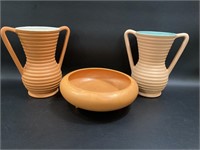 3 Coors Pottery, Vases & Bowl, Matte Orange,