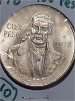 1978 Mexico 100 pesos coin 72% silver