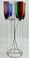 6 Long Stem Art Glass Champagne Flutes