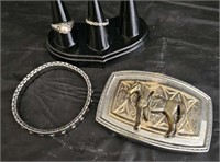 belt buckle & 2 rings, bracelet