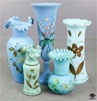 Opaque Blue Glass Vases / 5 pc