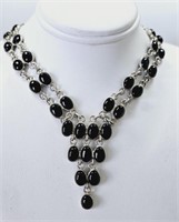 Sterling Silver Black Onyx Cabochon Necklace