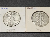 Two 1944 Walking Liberty Half Dollars