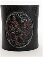 19thC Chinese Large Cat Brush Pot 5 5/8"H