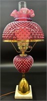 Beautiful Fenton Cranberry Opal Hobnail Lamp