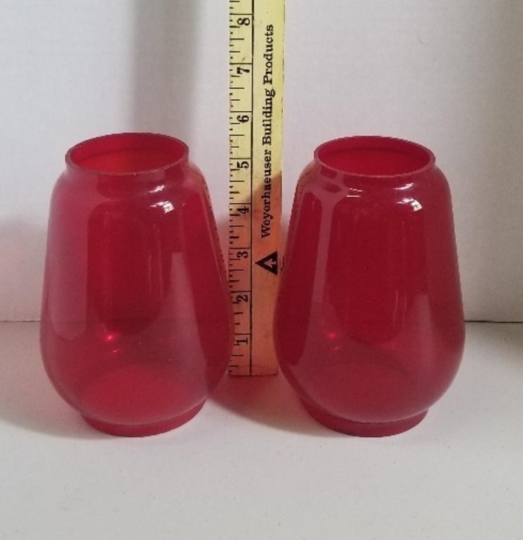2 Red Glass Lantern Globes