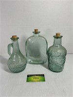 Green Glass Vinegar and Oil Bottles