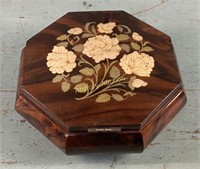 ITALY INLAID WOOD MUSICAL OCTAGON JEWELRY BOX