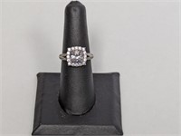 .925 Sterling Silver Halo Style Ring Sz 7