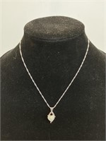 16" Necklace w/heart shape fire opal .925
