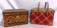 Metal picnic basket and bread box.