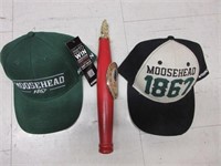 Pair  of Moosehead Hats (new) and Tap Handle
