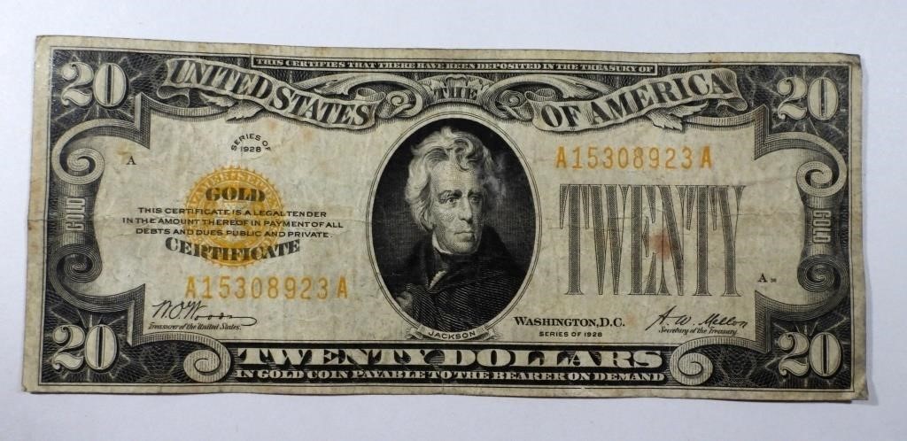 1928 $20 "GOLD CERTIFICATE" U.S. NOTE