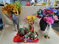 Xmas Decorations, Faux Flower w/ Vases