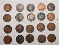 20 INDIAN HEAD CENTS - OLDEST IS 1865