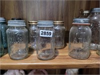 5 ATLAS JARS WITH 3 MILK GLASS ZINC LIDS