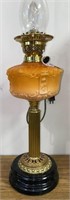 ANTIQUE VICTORIAN OIL LAMP W/ORANGE FONT