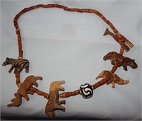 Vintage Carved Wood Safari Necklace