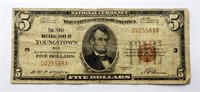 1929 $5 NATIONAL CURRENCY YOUNGSTOWN