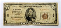 1929 $5 NATIONAL CURRENCY NEW YORK