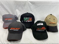 5 Pc BNSF Ball caps: Black, Grey/orange, Khaki