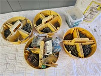 Bucket of misc. nails, w/ dividers/ organizers.