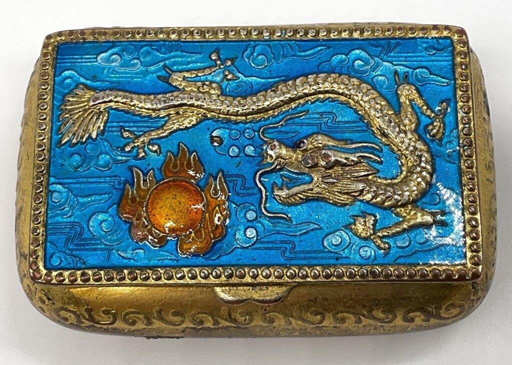 Vtg Chinese Gold Tone Enamel Snuff Box