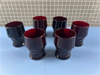 6X RUBY RED ANCHOR HOCKING VINTAGE MCM GLASSES