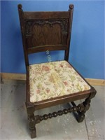 Dark Oak Side Chair with Upholstered Seat