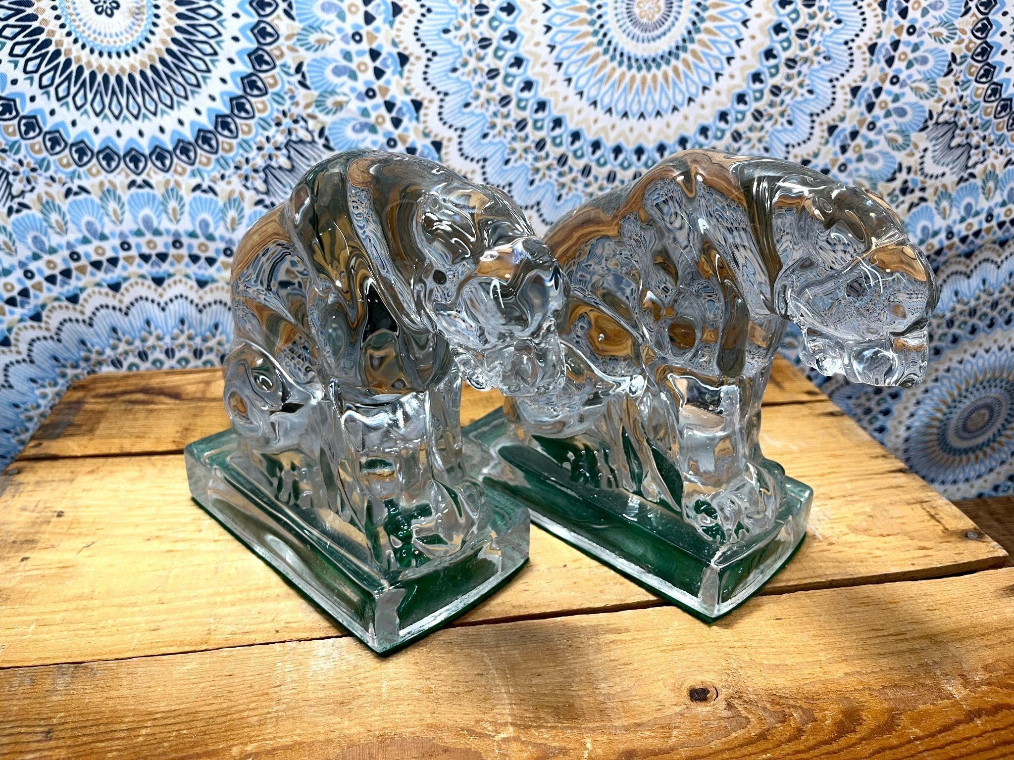 Vintage Martinsville Glass Panther Bookends - Pair