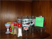 9 Pepsi Glasses wooden egg stands s& p