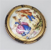 Gold Tone French Limoges Victorian Pin.