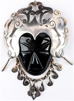 Jewelry Sterling Silver Onyx Face Brooch